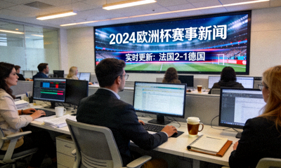 体育新闻编辑室 记者工作 大屏幕显示赛事新闻